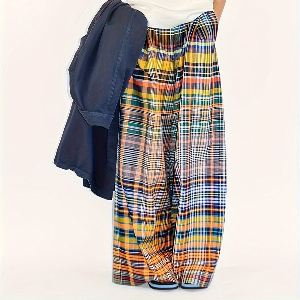 Trendy Loose-Fitting Checkered Wide-Leg Casual Trousers - Picture 2 of 6